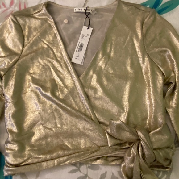 Alice+Olivia Nya Metallic Wrap Cropped Top - Picture 6 of 6